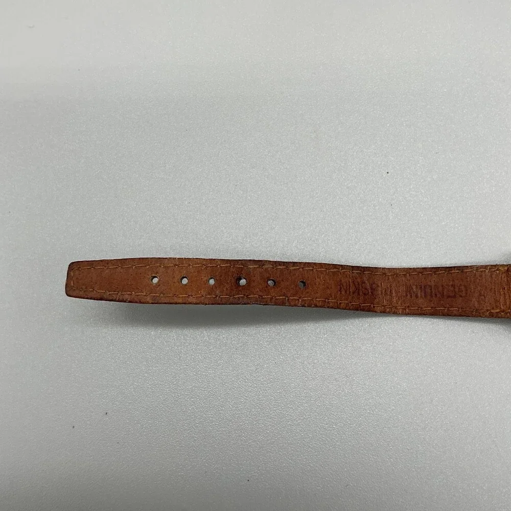 Vintage Michele Womens Watch 23mm Gold Tone Moon Phase Brown Leather New Battery